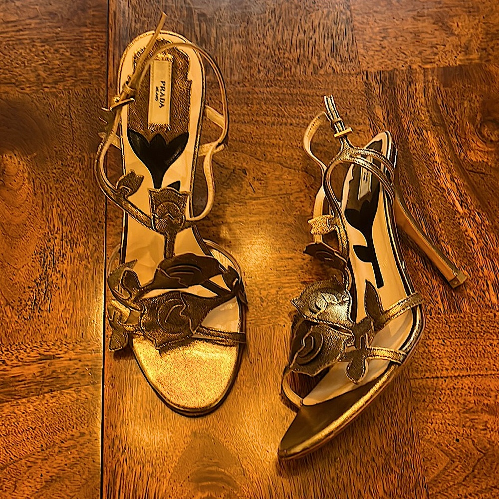 Prada gold floral heels
